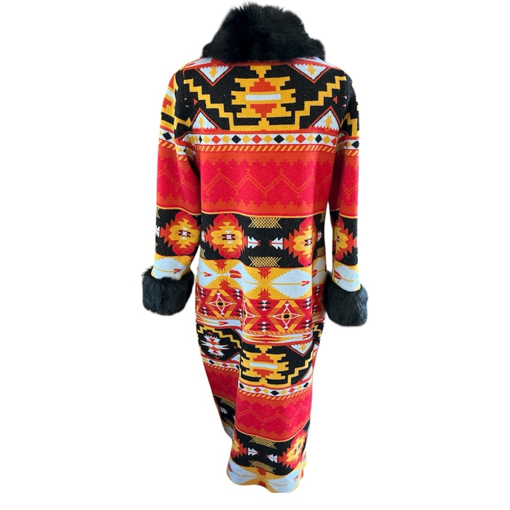 Midnight Velvet Boho Multicolor Penny Lane style Cardigan Coat Black Faux Fur M - Picture 4 of 17
